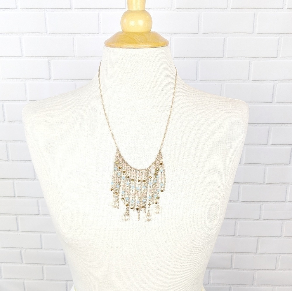 Gold bead and Crystal Fringe Necklace